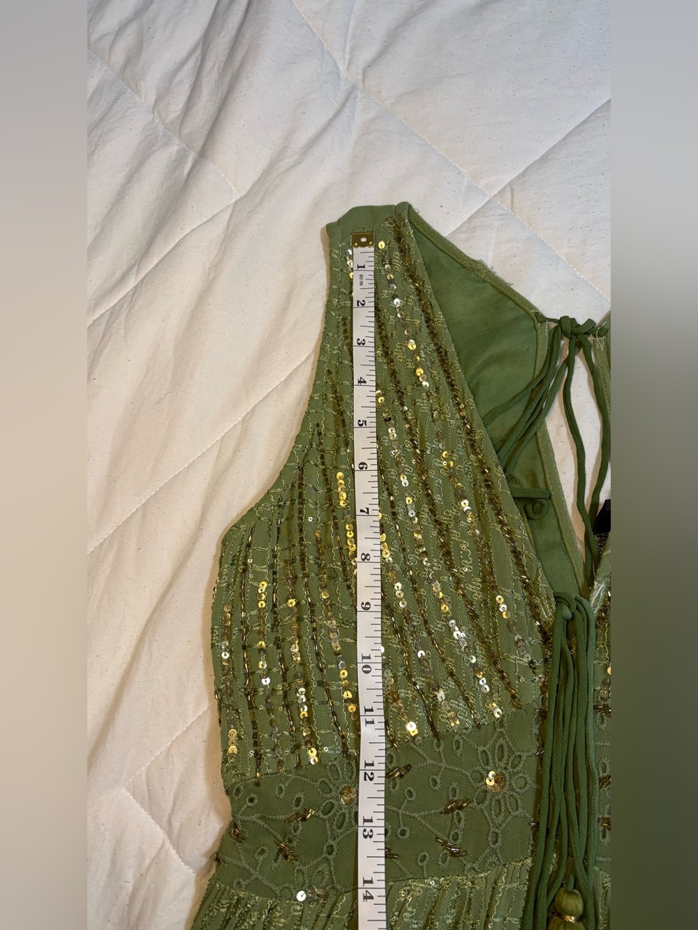 NWT Gorgeous Sage Green and Gold Resort Luxe Tiered Embellished Maxi Dress - Picture 15 of 16